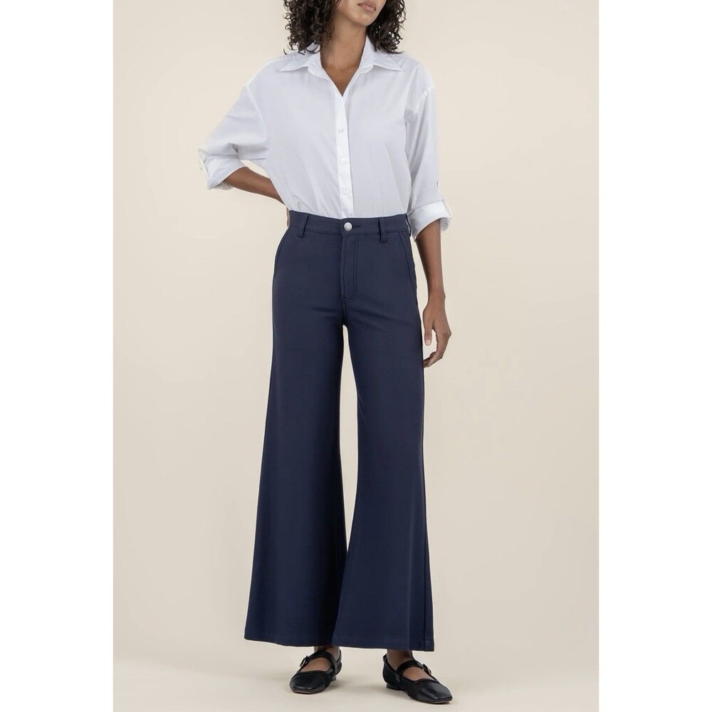 Kut from the Kloth Meg High Rise Wide Flare Leg Navy Blue Trouser Pants Size 6